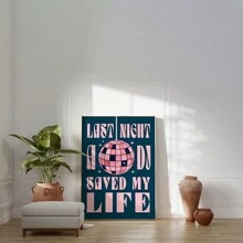 1入組《Last Night A DJ Saved My Life》音樂印花，歌詞牆藝，迪斯科球，酒吧海報，送女友的有趣禮物，80年代音樂，流行文化，無框裝飾畫 - 藍色 - 查看 3
