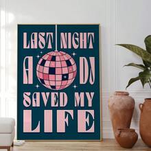 1入組《Last Night A DJ Saved My Life》音樂印花，歌詞牆藝，迪斯科球，酒吧海報，送女友的有趣禮物，80年代音樂，流行文化，無框裝飾畫 - 藍色 - 查看 2