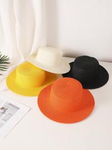 1pc Women's Solid Color Flat Top Small Brim Sun Hat, Simple & Versatile Straw Hat Suitable For Beach Vacation Photoshoots - Solid Color - View 2