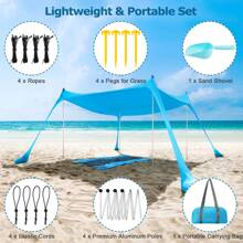 COMMOUDS Beach Tent Sun Shelter - UPF 50+ Portable Beach Canopy With Sandbags, Sand Shovel & Windproof Poles, Ideal For Beach, Camping, Picnics, And Backyard - Trời xanh - Xem 5