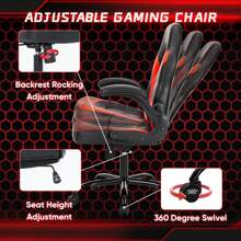 Sweetcrispy Big And Tall Office Desk Leather Gaming Computer Chair With Adjustable Swivel Task And Flip-Up Arms For Adults - 紅色 - 查看 2