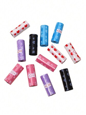 75pcs/5 Rolls Disposable Trash Bags, Heart Pattern For Baby Diaper Change, Portable For Car, Suitable For Stroller, Living Room, Bathroom, Nursery Cleaning, Random Color