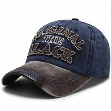 男性復古洗水帽，時尚字母刺繡棒球帽，原創黑色剪響迴紋針復古街舞休閒帽 - 藍色 - 查看 7