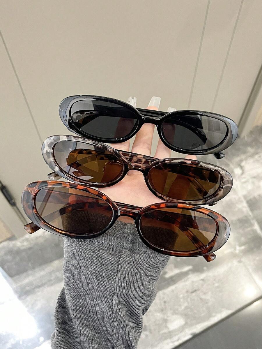 3 Pairs Women's Oval Frame Fashion Eyeglasses, Classic Style Suitable For Daily Life And Summer Travel - Họa tiết da báo đen trắng - Xem 1