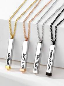 Collar de barra cuadrada personalizado con nombre grabado, joyería de acero inoxidable para mujeres y regalo familiar
