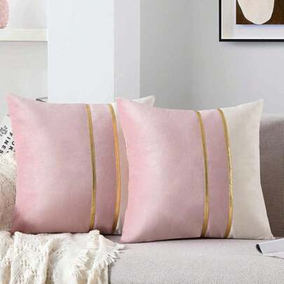 2 piezas Fundas de cojín cuadradas con estampado de cisne a rayas de terciopelo y piel sintética, decoración del hogar para días festivos, tela suave y cómoda, decoración moderna para sofá, dormitorio, dormitorio