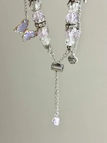 1 件女士紫色金属精致小众蝴蝶吊坠串珠水钻表带适合 38/40/41/44/45/49/42/46 毫米 S11/SE3/Ultra3/Ultra/SE/SE2/10/9/8/7/6/5/4/3/2/1 - 銀色 - 查看 5