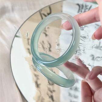 1 Natural Grade A High Ice Agate Jade Bracelet, Collectible Grade, High Quality Jewelry (Available In Multiple Colors And Sizes) Women's Fashion Bracelet, Healing Meditation Bracelet, Smooth Green Stone Set Bracelet, Natural Stone Bracelet, Can Promote Wisdom, Balance And Peace, A Gift For Her.