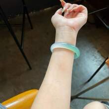 1 pieza Pulsera de ágata de grado A natural de alta calidad, joyería de coleccionista, pulsera de moda de alta gama para mujer, pulsera para curación y meditación, pulsera con gema verde lisa incrustada, pulsera de piedra natural que puede promover la sabiduría, el equilibrio y la tranquilidad, regalo para ella - blanco azulado - Ver 6