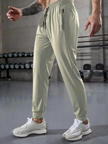 Pantaloni corti primaverili/estivi tinta unita con cerniera, tasca, vita elastica con cordino, adatti per jogging, fitness, escursionismo, attività all'aperto e uso casual