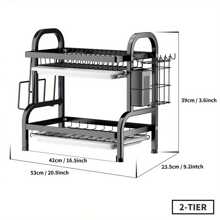Escurridor de cocina de 2/3 niveles premium | Diseño resistente y ahorra espacio con soporte para utensilios y ranura para tabla de cortar