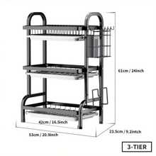 Escurridor de cocina de 2/3 niveles premium | Diseño resistente y ahorra espacio con soporte para utensilios y ranura para tabla de cortar