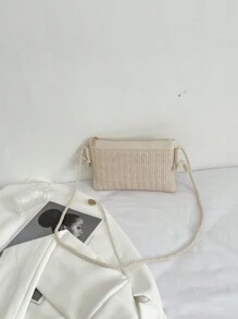 Weaving Crossbody Bag Fashion Ladies Wristlet Clutch Women Shoulder Bag Daily Money Phone Clutch Solid Straw Woven Coin Purse Beach Wallet Card Holder - Beige - View 7