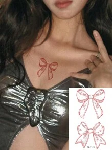 1pc Water-Resistant, Sweat-Resistant, Non-Reflective Temporary Tattoo Sticker, Bowknot Design, Suitable For Daily Use By Innocent Young Girls - Multicolor - View 1