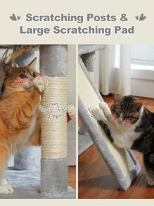 PAWZ Road 63.4'' Large Cat Tree, Multi-Level Cat Tower With 2 Luxury Cat Houses, 2 Cozy Viewing Platforms And Hammock In Gray - 灰色 - 查看 9