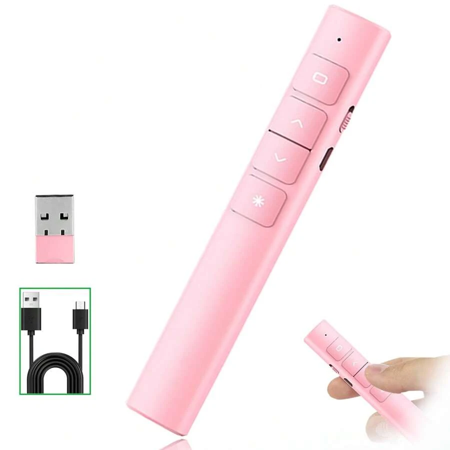 SHIXIONG Presentador Inalámbrico, con recargable de Presentación Clicker,Equipado con USB plug and play de presentador de diapositivas inalámbrico,Aplicable a PPT, Word, Excel, etc - Rosa - Ver 1