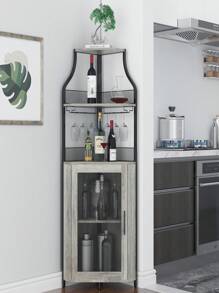 Corner Bar Cabinet, Corner Wine Rack With Glass Holder, Liquor Bar Cabinet With Storage Shelves And Mesh Door, Industrial Wine Cabinet, Home Bar Furniture For Liquor And Wine Storage - Grey - View 1