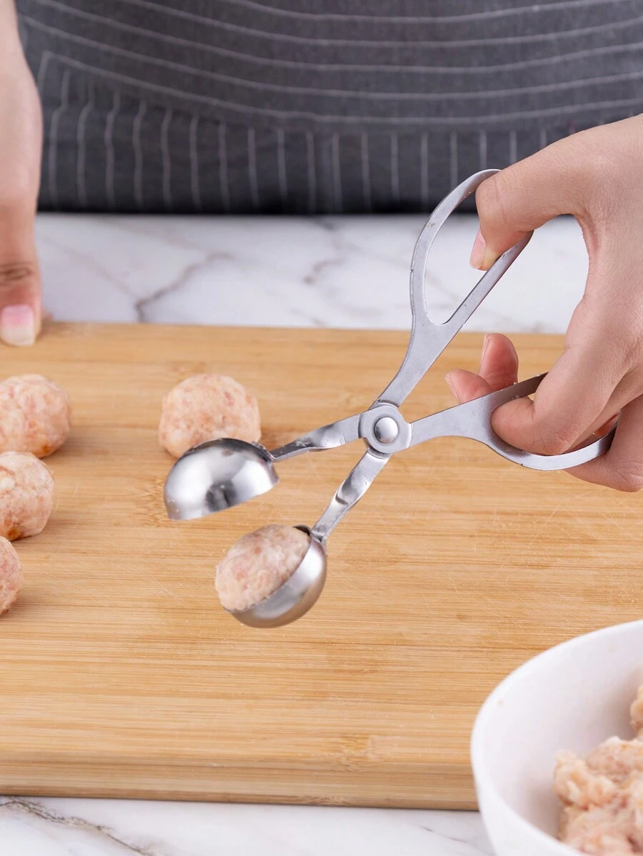 1pc Meatball Machine,Two Styles Shipped At Random, Stainless Steel, Non-Stick Meatball Machine, Pliers, Cake Meatball Machine With Cookie Dough Ice Tongs, Kitchen Spoon, Kitchen Gadgets, Kitchen Supplies, Kitchen Tools, Kitchen Stuff, Kitchen Utensils - Silver - View 1