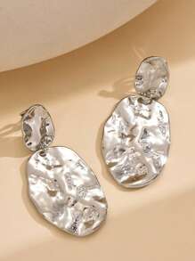 2pcs Vintage Geometric Metal Hammered Ear Clips Asymmetrical Oval Earrings Suitable For Non-Pierced Women