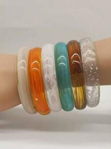 1 st. Mode Asymmetrische Tie Dye Acryl Hars Bangle Armband, Vintage Geïnspireerd, Chunky 1.3cm Breed, Multicolor, Geometrisch Ontwerp, Geschikt Voor Casual, Strand, Reizen