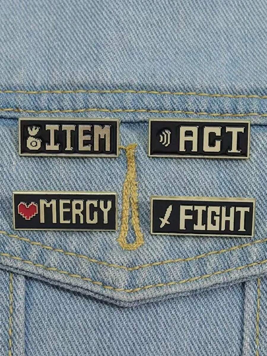 4piezas/SET Placa de identificación Mercy del juego Undertale con alfileres de esmalte creativos, broches decorativos de dibujos animados para solapa de collar, joyas de moda y accesorios para regalo.