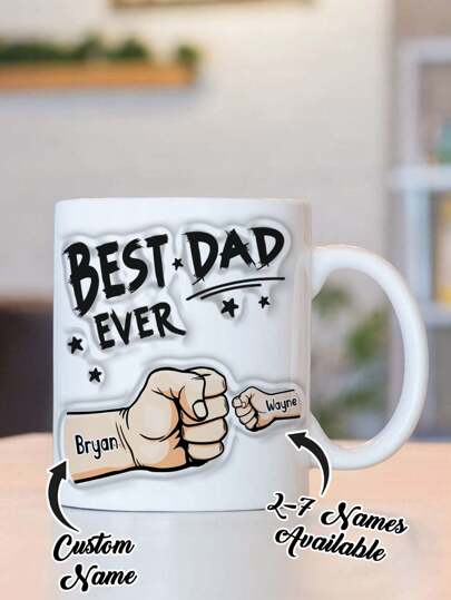 1pc Custom Name Mug For Dad/Father, Custom Coffee Mug, Custom Mug, Personalized Name Mug, Ideal For Valentine's Day, Father's Day, Birthdays, Or Anniversaries, Couples Gift, Best Gift Exquisite, Modern, Contracted Custom, Personalized, For Graduation, For Weddings, For Housewarming Kitchen, Dining Room, Living Room, Bedroom, Office, Tea Room, Home Back To School