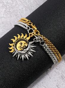 2pcs Men's Stylish Personalized Sun & Moon Bracelet Set