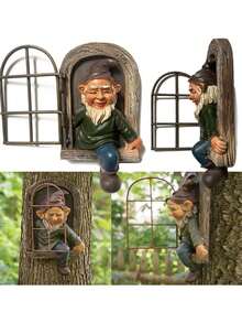 花園吊墜，攀爬小矮人樹脂工藝飾品室外園藝裝飾雕像藝術品，三維掛飾裝飾，適用於花園或窗戶 - 彩色 - 查看 1