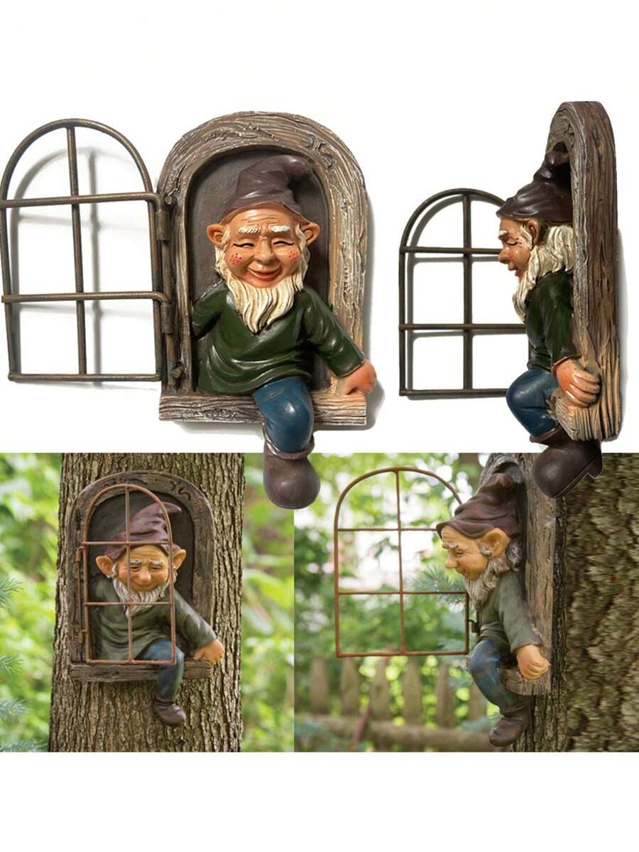 花園吊墜，攀爬小矮人樹脂工藝飾品室外園藝裝飾雕像藝術品，三維掛飾裝飾，適用於花園或窗戶 - 彩色 - 查看 1