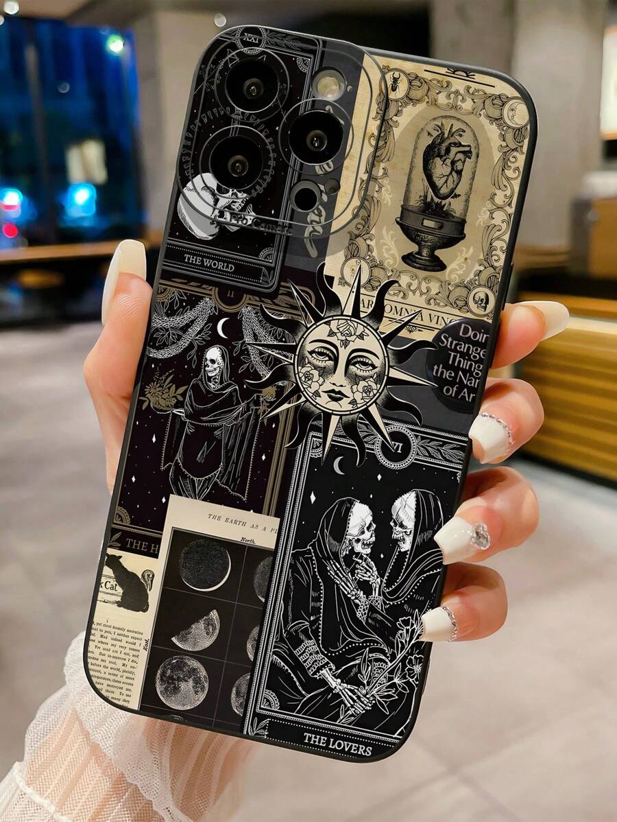 1个骷髅头图案通用手机壳，兼容，兼容，兼容/兼容，兼容 - 黑色 - 查看 1