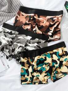 4pcs/Pack Men's Printed Camouflage Briefs, Elastic Breathable Boxer Shorts, Comfortable