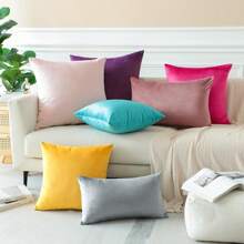1pc/2pcs Velvet Solid Color Decorative Pillow Cover (Pillow Insert Not Included), Square Cushion Slip, Holiday Home Decor Pillow, Soft Comfortable Fabric, Modern Sofa Decoration, For Home, Bedroom, Dorm Use - Blue - View 6