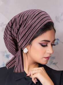 1 pièce Turban musulman avec longue queue et motif de vague de bandeau, bonnet de chimiothérapie pour femmes