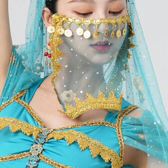 Halloween-uppträdandekostym Jasmine prinsessa magdans exotisk stil för kvinnor westerndansare, inkluderar byxor + topp + huvudduk och accessoarer + ansiktsslöja + armband