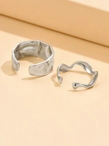 2 Stücke Persönlichkeit Barock Edelstahl Ring Set für Frauen, Alltagskleidung