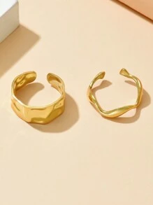 2 Stücke Persönlichkeit Barock Edelstahl Ring Set für Frauen, Alltagskleidung