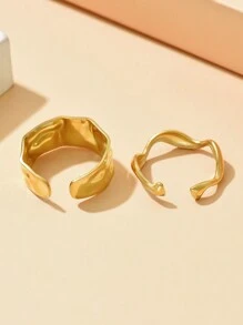 2 Stücke Persönlichkeit Barock Edelstahl Ring Set für Frauen, Alltagskleidung