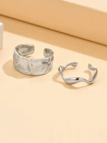 2 Stücke Persönlichkeit Barock Edelstahl Ring Set für Frauen, Alltagskleidung