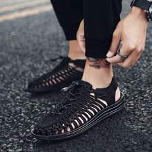 新款情侶編織涼鞋男士休閒海灘羅馬涼鞋水上徒步遠足鞋