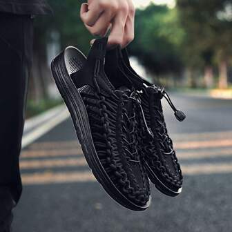 新款情侶編織涼鞋男士休閒海灘羅馬涼鞋水上徒步遠足鞋