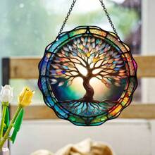 1 pieza Decoración de colgante con árbol pintado de colores para atmosfera festiva en puerta, pared, armario, ventana de casa, decoración del hogar, decoración de habitación, decoración de pared