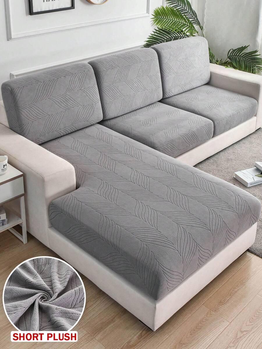 1 pièce Housse de coussin de canapé en jacquard, housse de canapé en peluche courte pour le salon, housse de protection de canapé élastique pour animaux domestiques, décoration de maison - Gris pâle - Voir 1