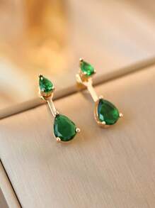 Áo khoác bông tai trang trí hình giọt nước Rhinestone - Màu xanh lá cây đậm - Xem 3