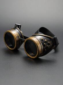 Unisex Black Steampunk Round Glasses, Perfect For Cosplay Costume Accessory, Gothic Fashion Glasses For Men, Street Dance Party Eyewear Halloween Beach Accessories Glasses Shades