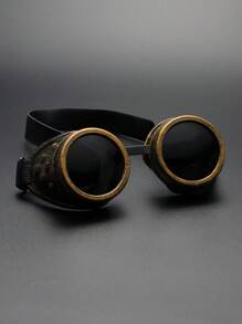 Unisex Black Steampunk Round Glasses, Perfect For Cosplay Costume Accessory, Gothic Fashion Glasses For Men, Street Dance Party Eyewear Halloween Beach Accessories Glasses Shades