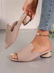 Women's Slippers, 2024 New Summer Fashionable Casual Open-Toe Soft-Sole Oversize One-Belt Mid-Heel Thick-Heel Sandals