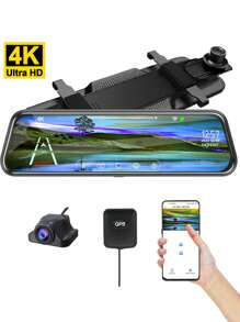 E-ACE 4K Car DVR Mirror Ultra HD 3840*2160P Dashcam Video Recorder Night Vision 1080P Rear Camera  Support GPS WIFI For Auto - A37P With 6M Rear View Camera and GPS - View 2
