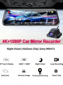 E-ACE 4K Car DVR Mirror Ultra HD 3840*2160P Dashcam Video Recorder Night Vision 1080P Rear Camera  Support GPS WIFI For Auto - A37P With 6M Rear View Camera and GPS - View 3