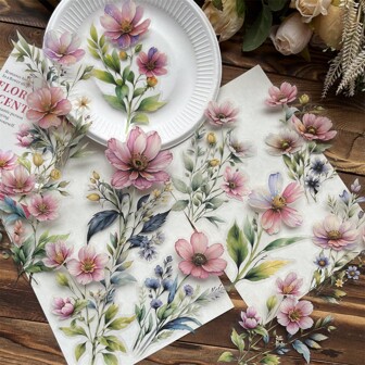 20pcs/Pack Large Size Waterproof Transparent PET Sticker Set Of Watercolor Plants, Vintage Flowers, For Decorating Journals, Diaries, Scrapbooks, Etc. Back To School