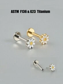 1PC F136 Titanium Alloy Flower Threadless Labret Lip Rings Push In Daisy Flower Ear Cartilage Tragus Helix Earring Lobe Piercing Jewelry For Women Valentines,Mom,Mother,Mother's Day,Gift